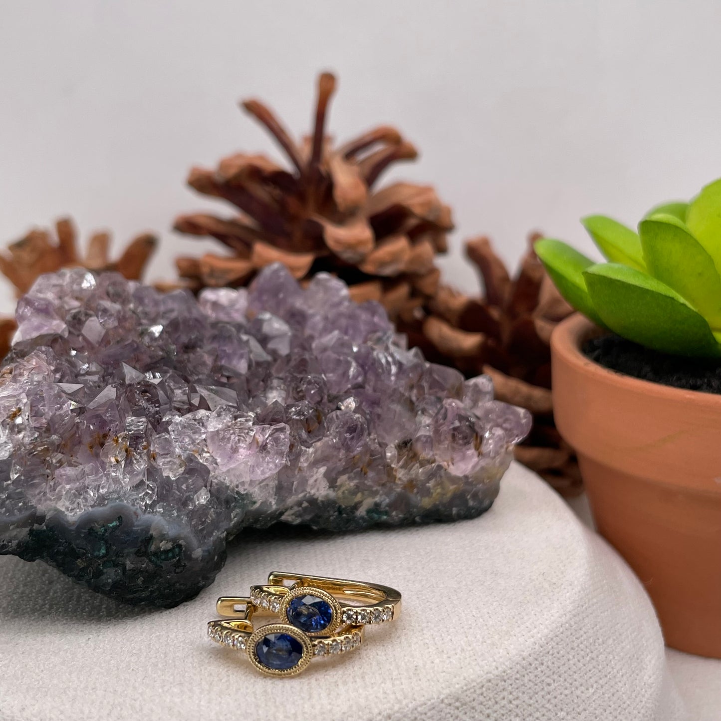 14K Gold Blue Sapphire Earrings with Diamond