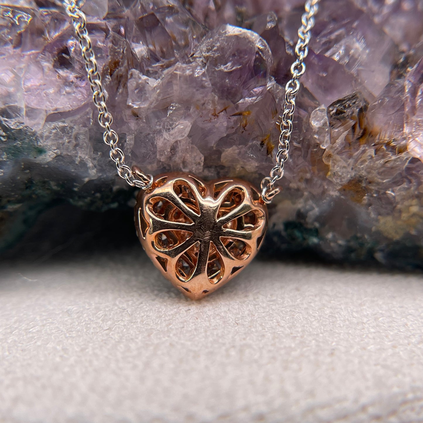 14K Rose Gold Diamond Heart Pendant