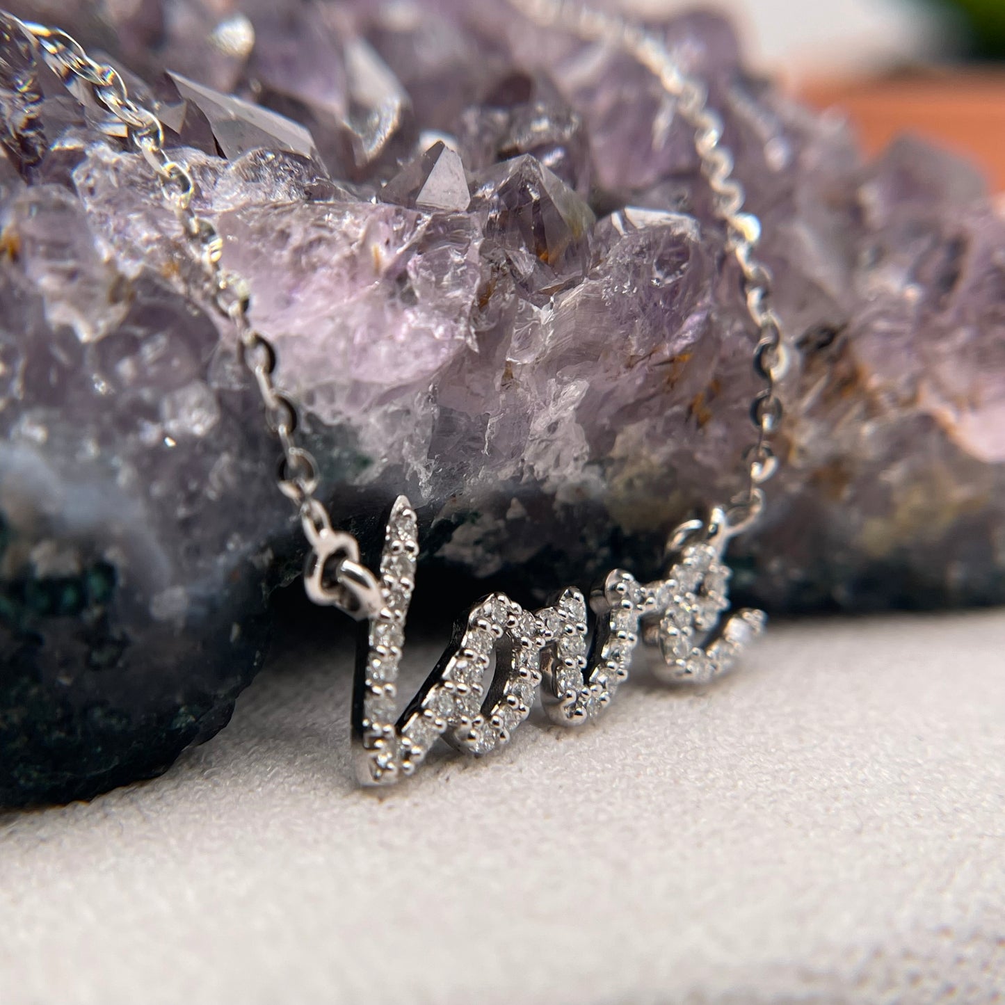 14K White Gold Diamond Love Pendant