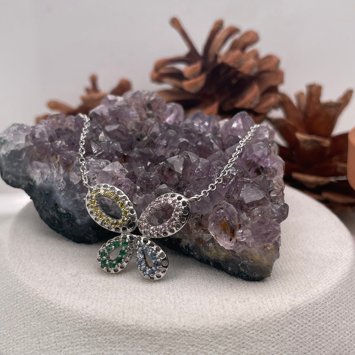 Color Stone Pendant 925 Sterling Silver Color Stone Necklace