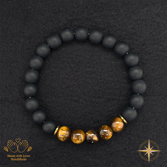 Matte Black Onyx and Tiger Eye Bracelet Mens #1925