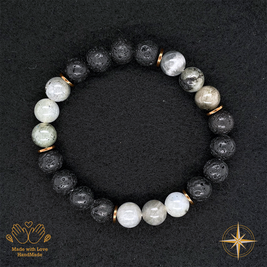 Lava Stone and Grey Labradorite Bracelet #1926