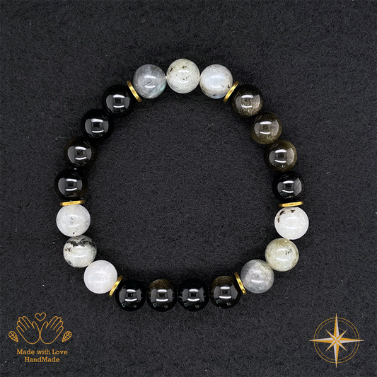 Golden Obsidian and Grey Labradorite Bracelet #1932