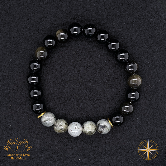 Golden Obsidian and Grey Labradorite Bracelet #1931