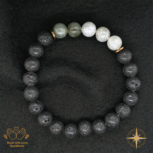 Lava Stone and Grey Labradorite Bracelet #1928
