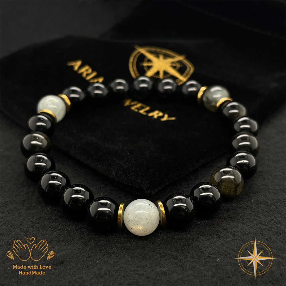 Golden Obsidian and Grey Labradorite Bracelet #1930