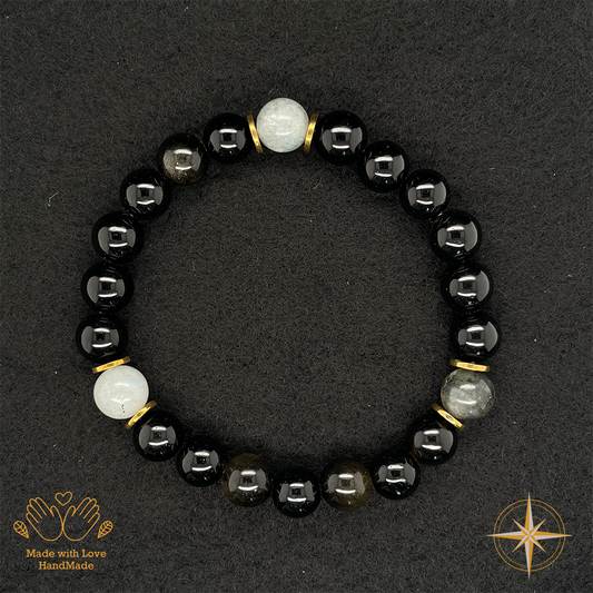Golden Obsidian and Grey Labradorite Bracelet #1930
