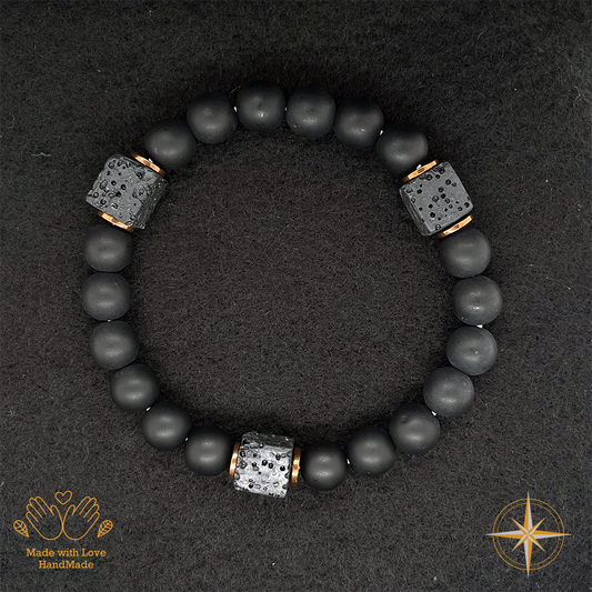 Matte Black Onyx with Cube Lava Bracelet #1927