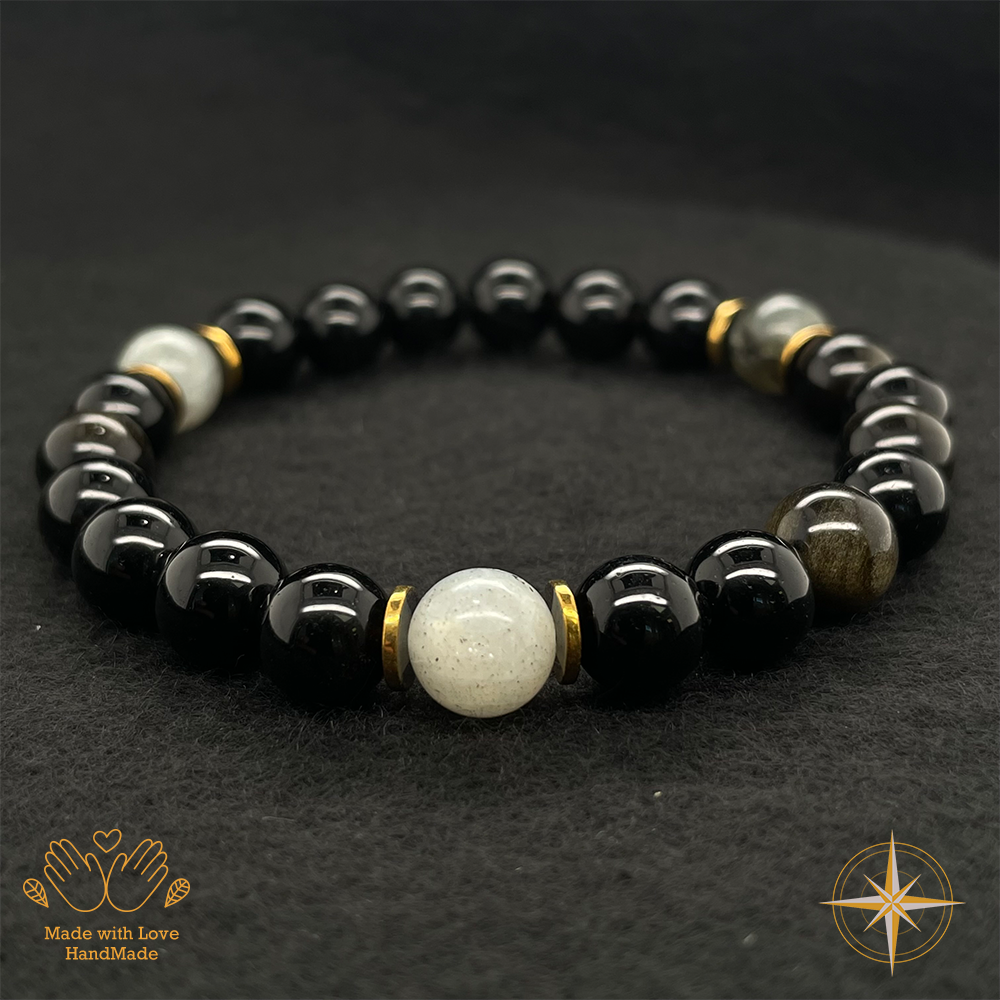 Golden Obsidian and Grey Labradorite Bracelet #1930