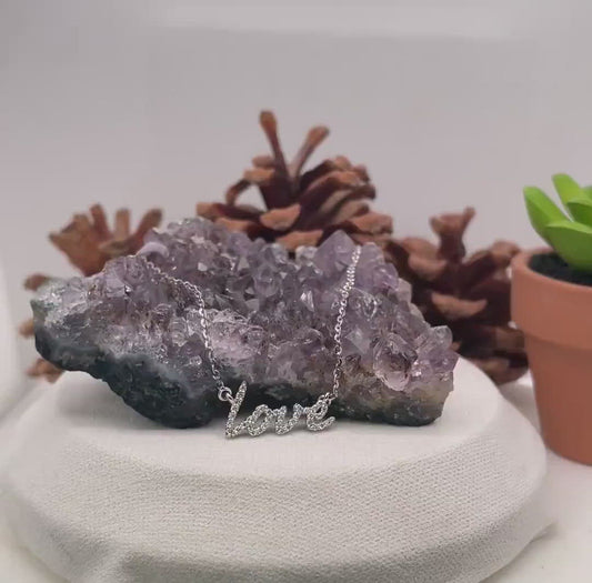 14K White Gold Diamond Love Pendant