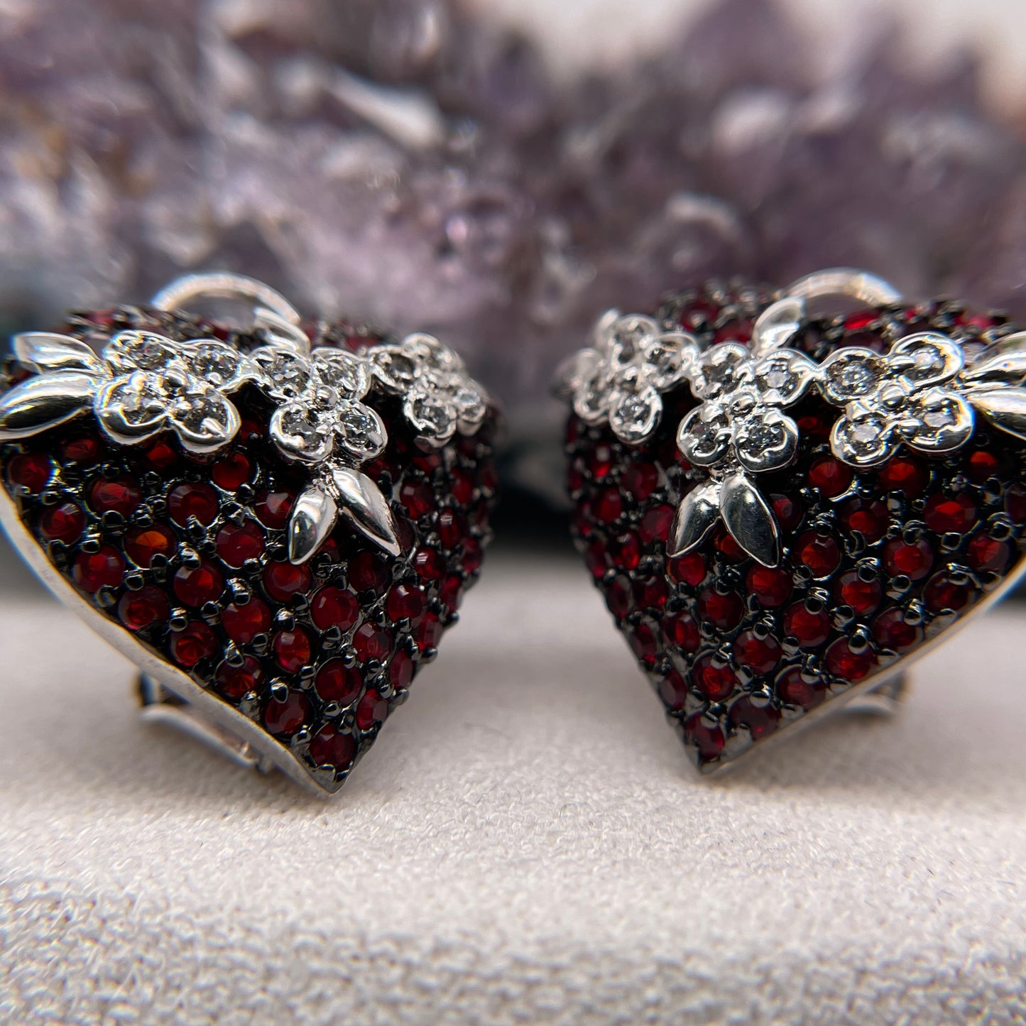 925 Sterling Silver Heart Colorstone Red Earrings