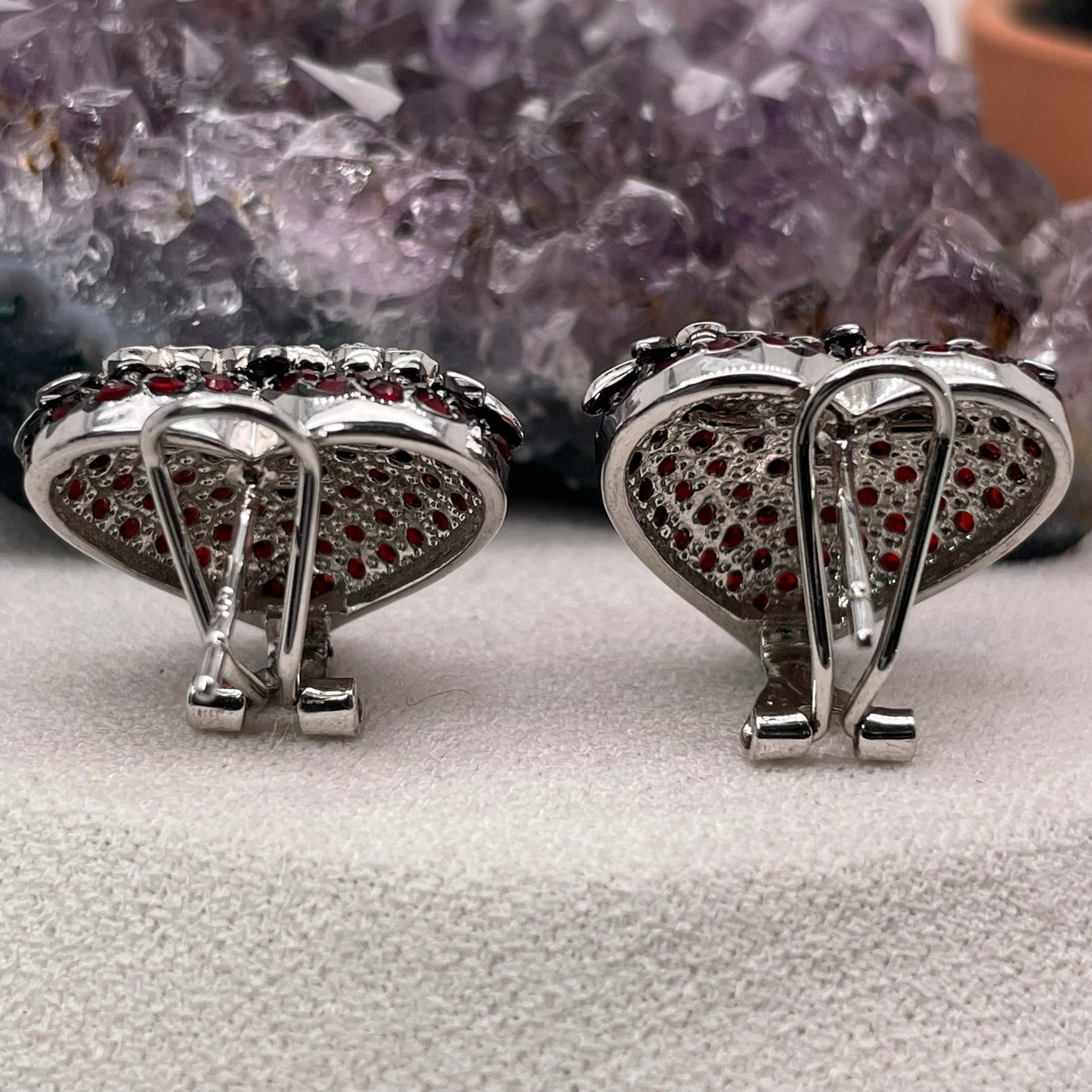 925 Sterling Silver Heart Colorstone Red Earrings