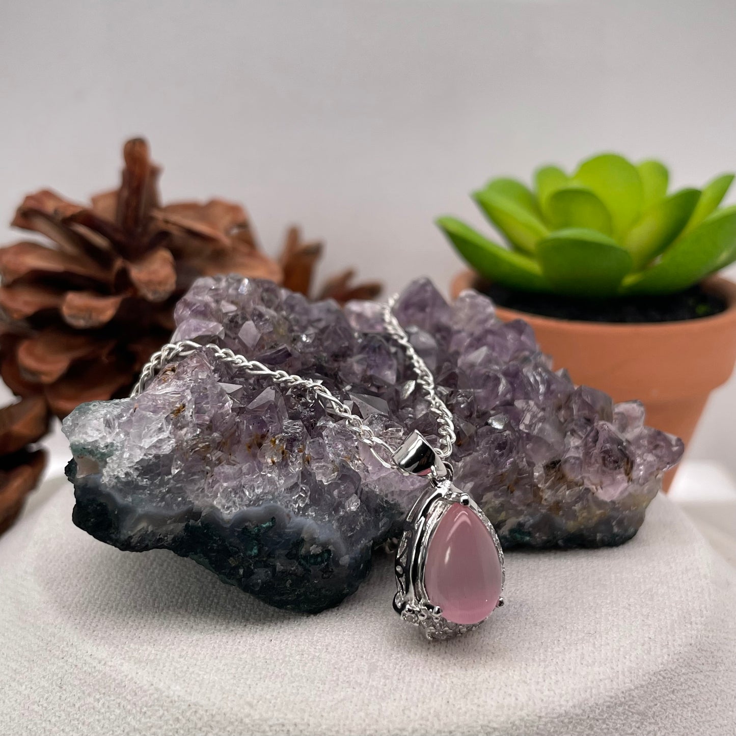 925 Sterling Silver Colorstone Pink Necklace