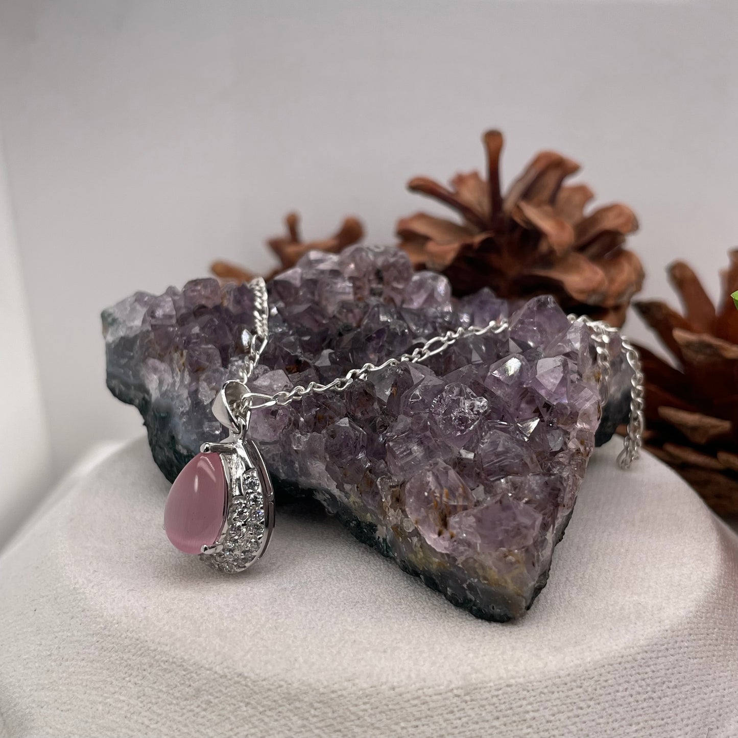 925 Sterling Silver Colorstone Pink Necklace