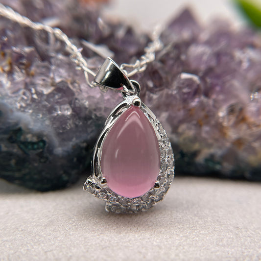 925 Sterling Silver Colorstone Pink Necklace
