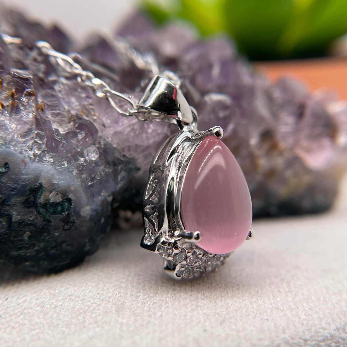 925 Sterling Silver Colorstone Pink Necklace