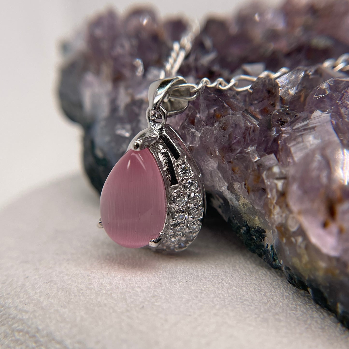 925 Sterling Silver Colorstone Pink Necklace
