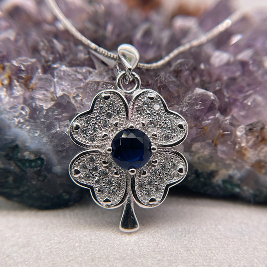 Color Stone Flower Silver Pendant 925 Sterling Silver Flower Necklace