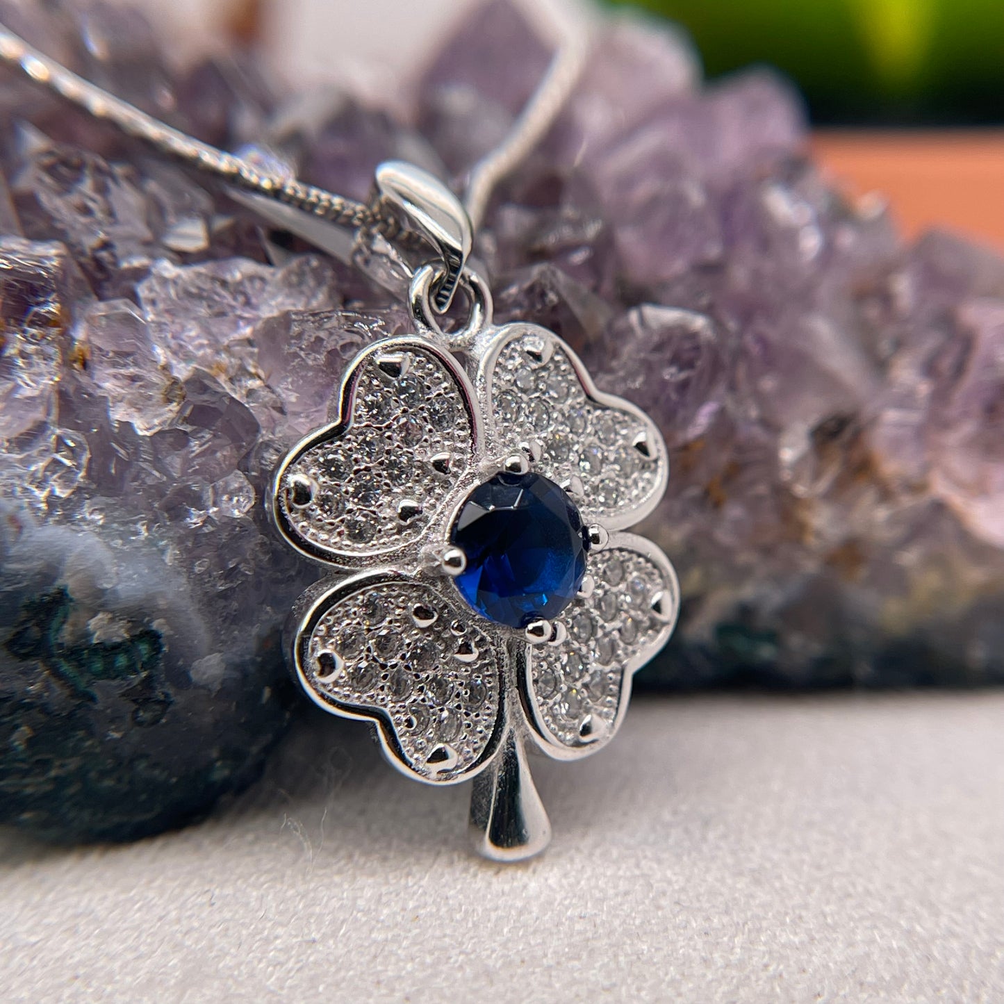 Color Stone Flower Silver Pendant 925 Sterling Silver Flower Necklace