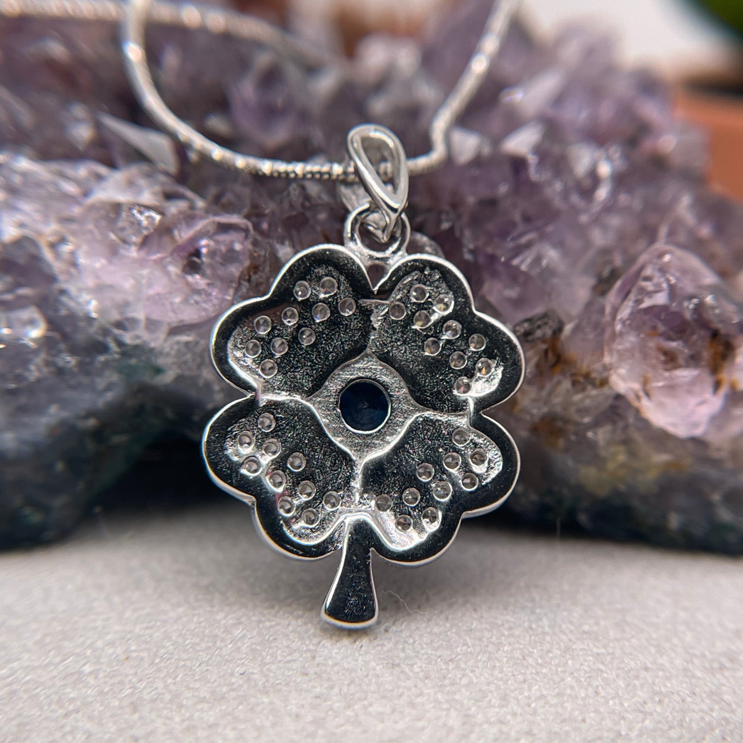 Color Stone Flower Silver Pendant 925 Sterling Silver Flower Necklace