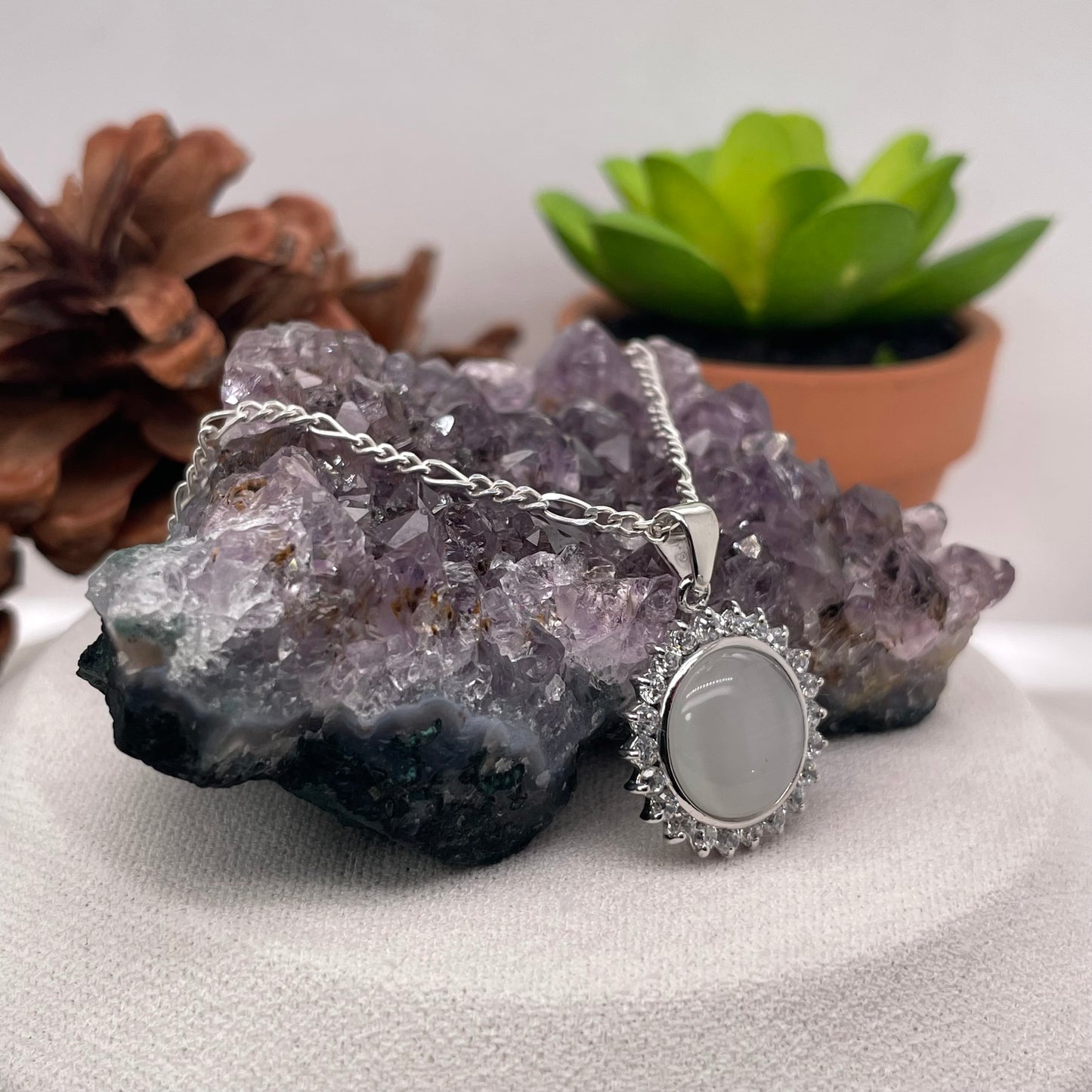 Moon Stone Silver Pendant 925 Sterling Silver Moon Stone Necklace