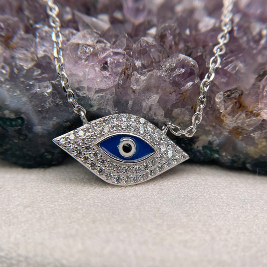 Evil Eve Silver Necklace 925 Sterling Silver Evil Eve Necklace 10.5x20mm
