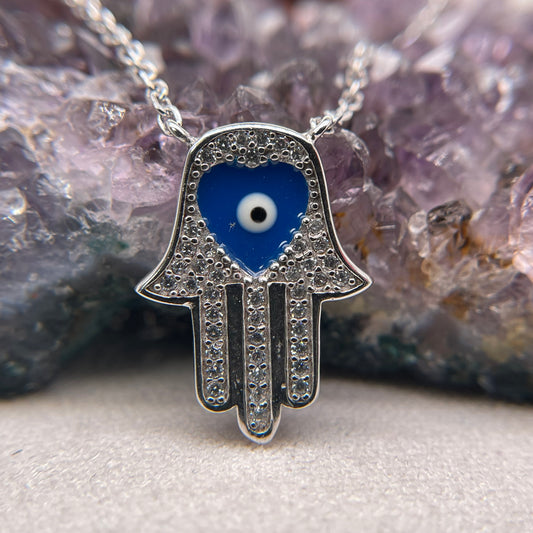 Hamsa Silver Pendant 925 Sterling Silver Hamsa Necklace 19x15mm