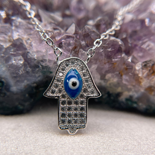 Hamsa Silver Pendant 925 Sterling Silver Hamsa Necklace 11.5x15mm