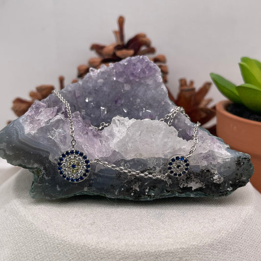 Hamsa & Evil Eye Silver Pendant 925 Sterling Silver Hamsa & Evil Eye Necklace 10x10mm / 7x7mm