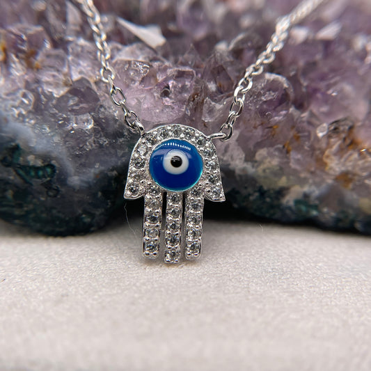 Hamsa Silver Pendant 925 Sterling Silver Hamsa Necklace 14x6.5mm