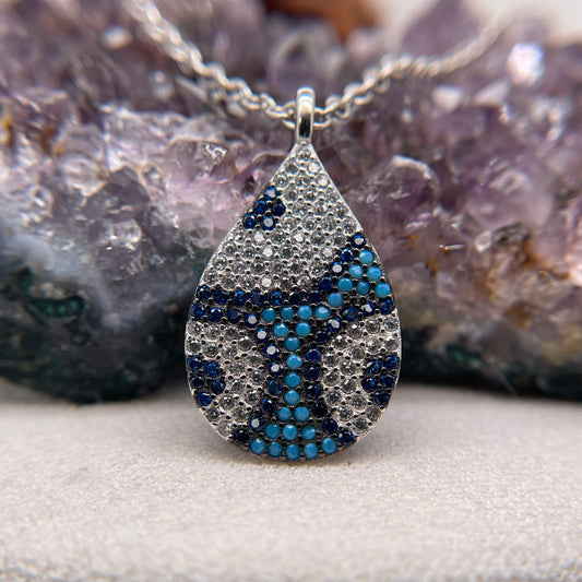 Colorful Silver Pendant 925 Sterling Silver Colorful Necklace 9x19.5mm