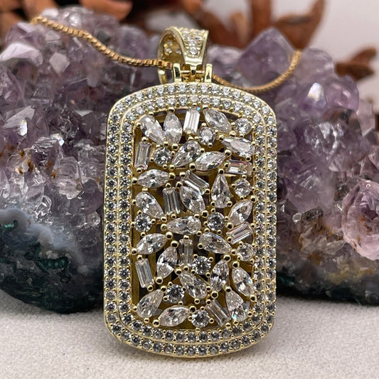 Cubic Zirconia Sterling Silver Pendant 925 Sterling Silver Cubic Zirconia Silver Necklace 9x19.5mm