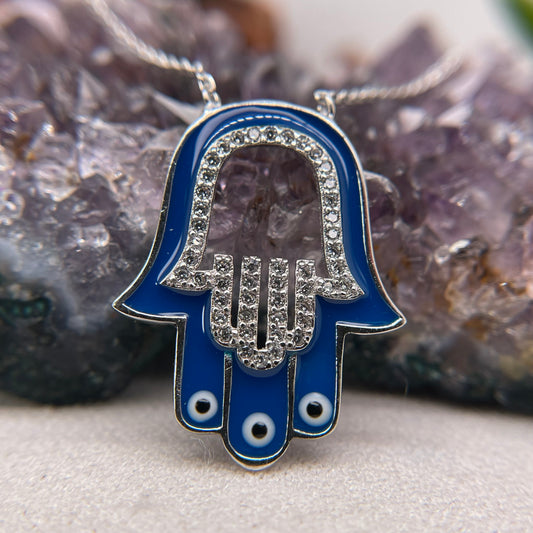 Hamsa Silver Pendant 925 Sterling Silver Hamsa Necklace 19.5x24.5mm