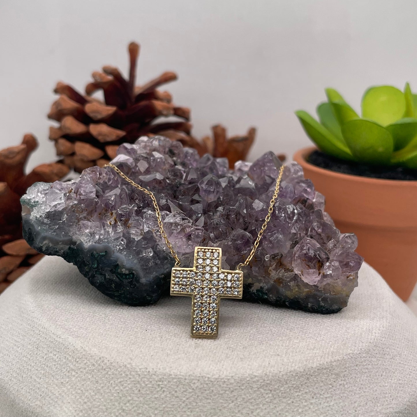 Yellow Gold Plated Cross Silver Pendant 925 Sterling Silver Cross Necklace 14.5x18mm
