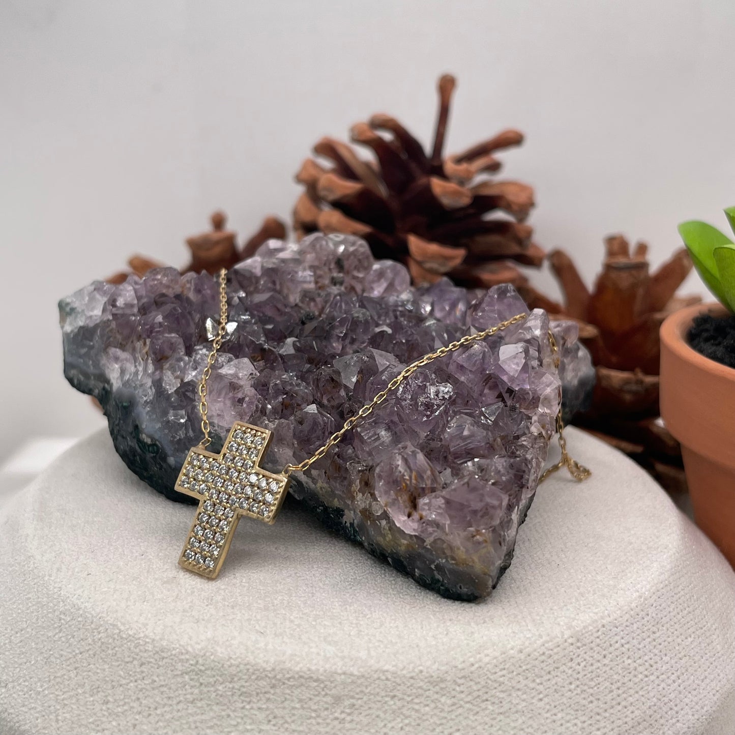Yellow Gold Plated Cross Silver Pendant 925 Sterling Silver Cross Necklace 14.5x18mm