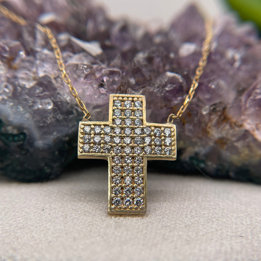 Yellow Gold Plated Cross Silver Pendant 925 Sterling Silver Cross Necklace 14.5x18mm