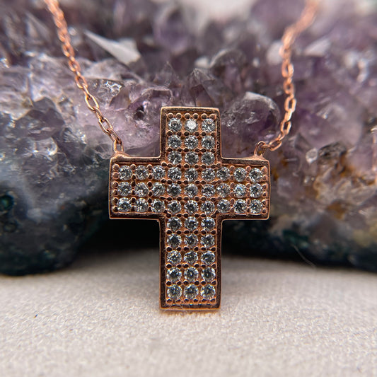 Rose Gold Plated Cross Silver Pendant 925 Sterling Silver Cross Necklace 14.5x18mm