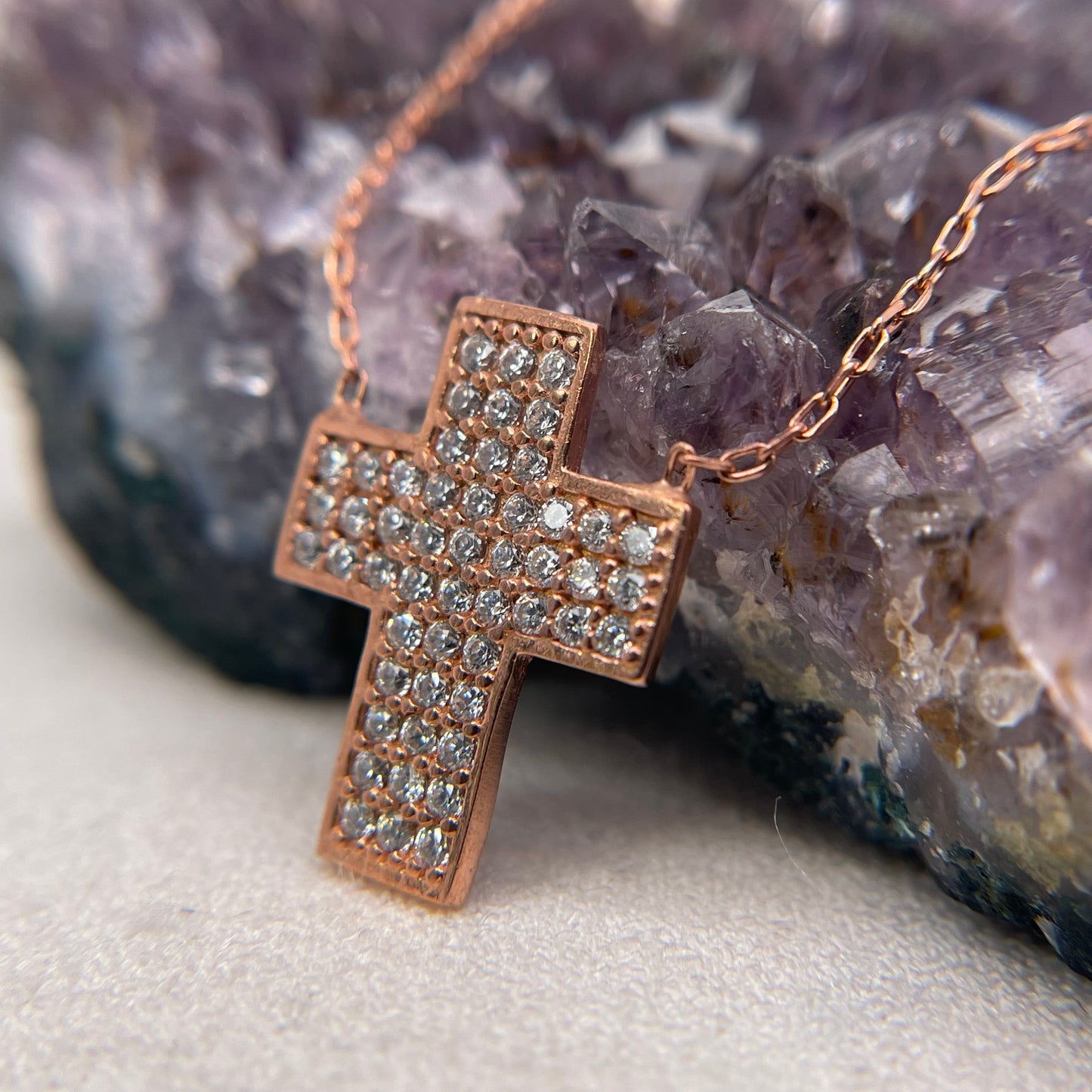 Rose Gold Plated Cross Silver Pendant 925 Sterling Silver Cross Necklace 14.5x18mm