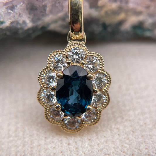 14K Yellow Gold Sapphire Pendant with Diamond