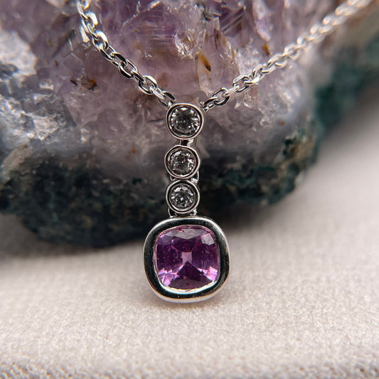 14K White Gold Pink Sapphire Pendant with Diamond