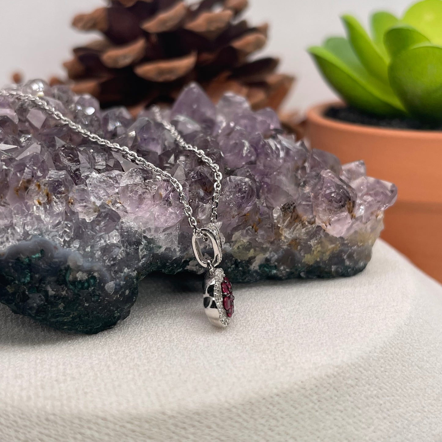 14K White Gold Pink Ruby Pendant with Diamond