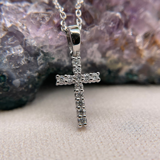 14K White Gold Cross Pendant with Diamond