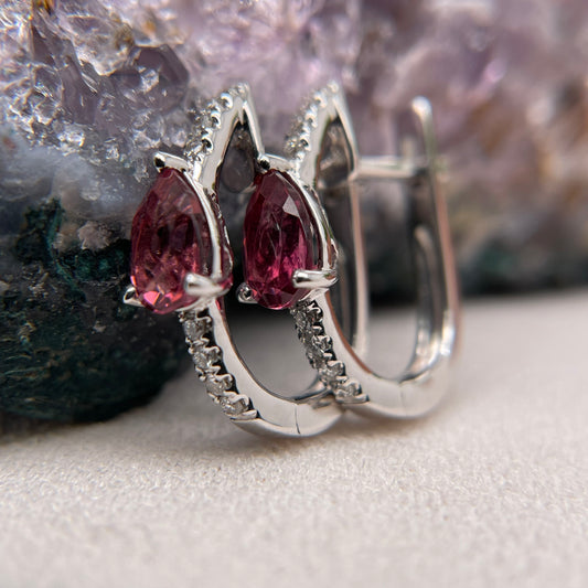 14K White Gold Pink Sapphire Earrings with Diamond