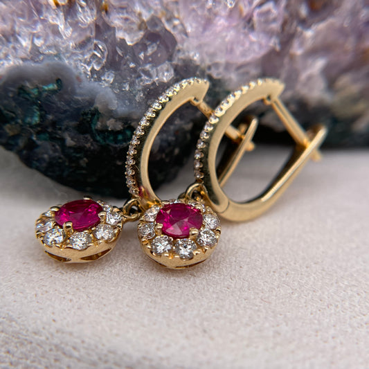14K White Gold Ruby Earrings with Diamond