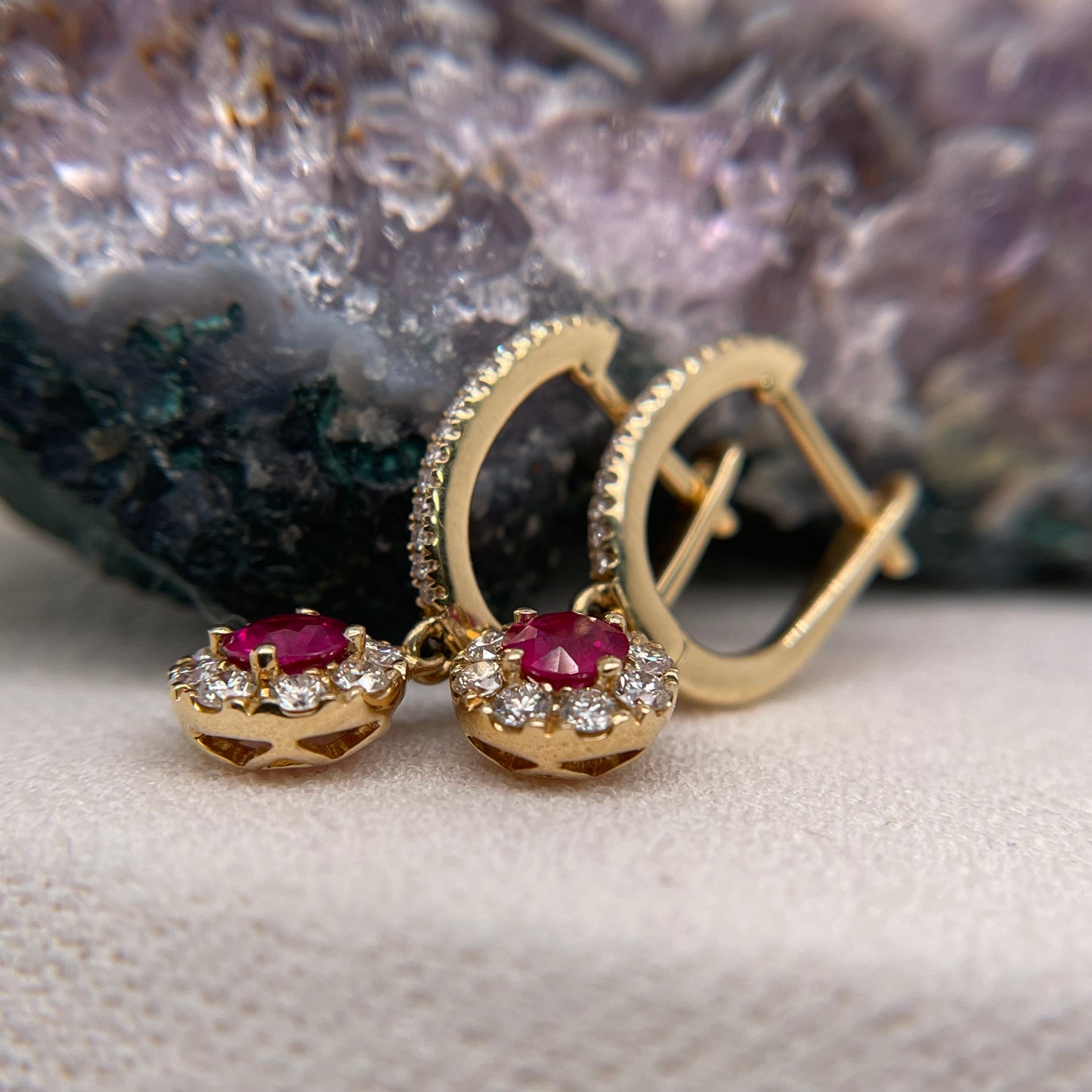 14K White Gold Ruby Earrings with Diamond