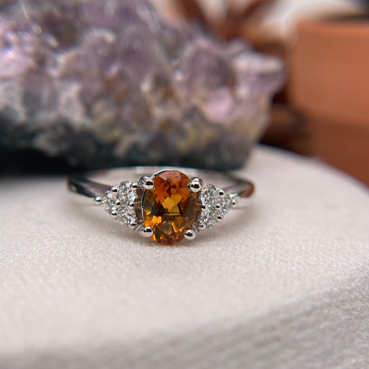 14K White Gold Citrine Ring with Diamond