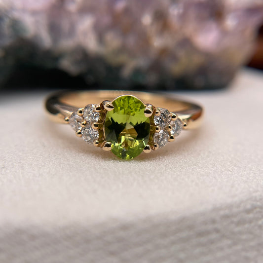 14K Yellow Gold Peridot Ring with Diamond