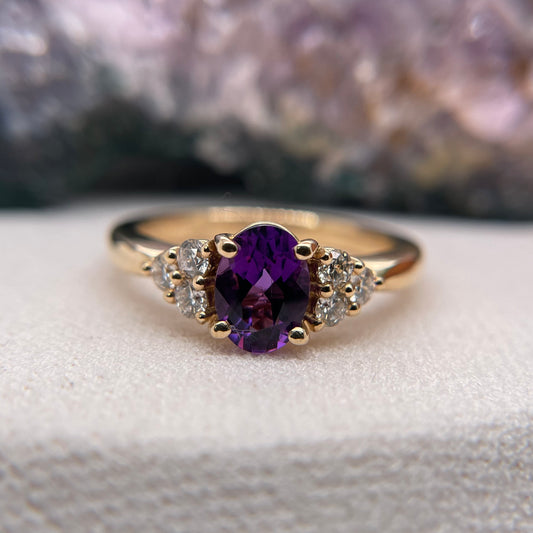 14K Yellow Gold Amethyst Ring with Diamond