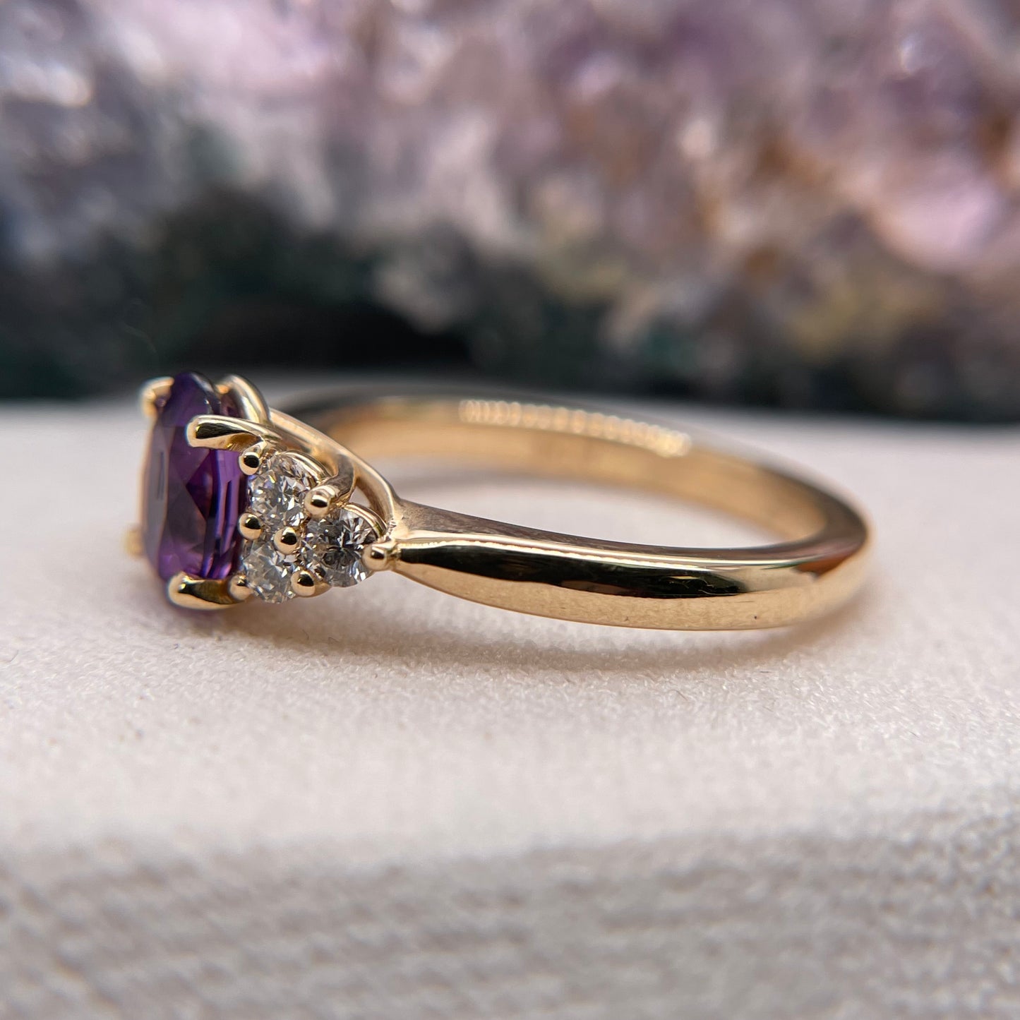 3-Band Amethyst and Diamond Wedding Ring Set - Aurelius Jewelry