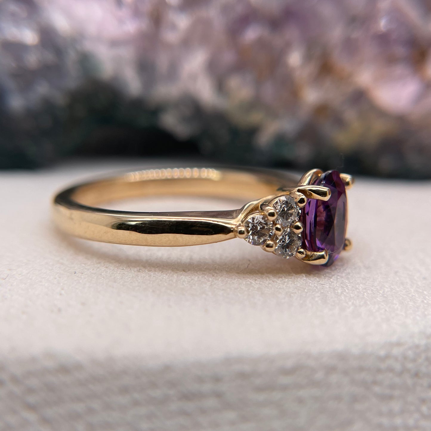 14K Yellow Gold Amethyst Ring with Diamond